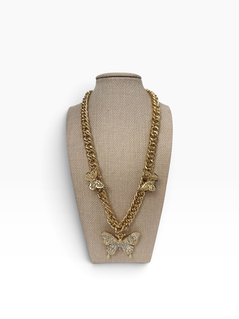Natasha Butterfly Cuban link rhinestone statement  accent butterflies necklace